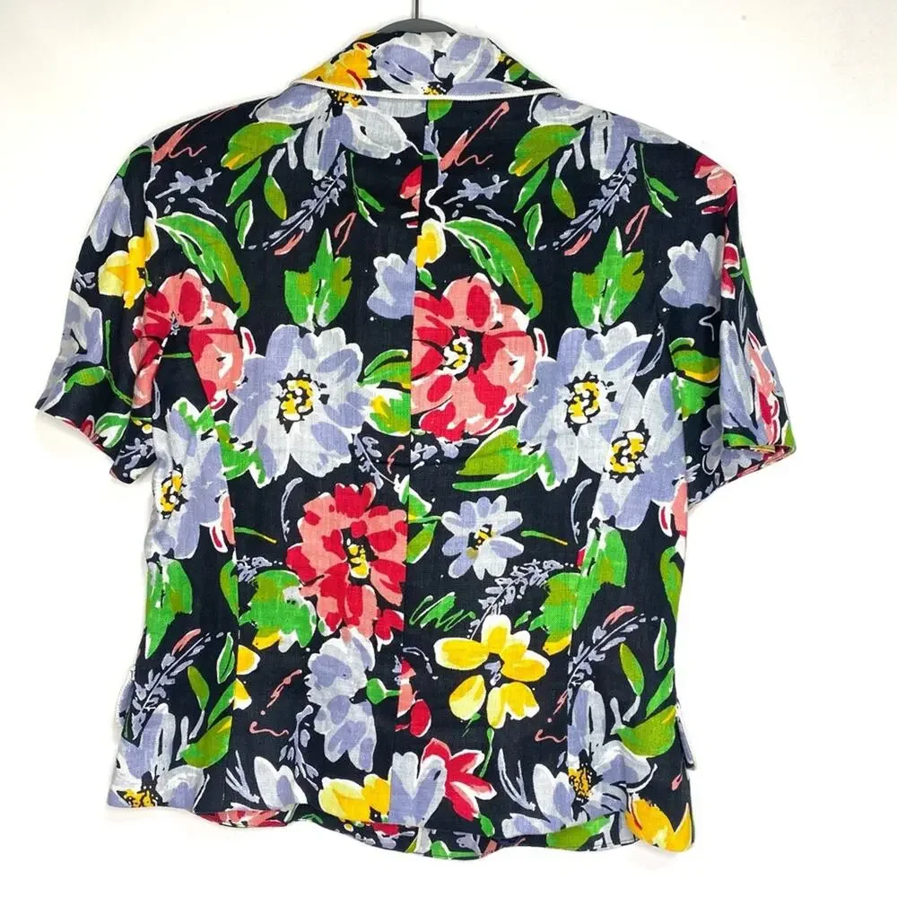 Rickie Freeman for Teri Jon Vintage Linen Jacket Silk Skirt Suit Set Floral 4